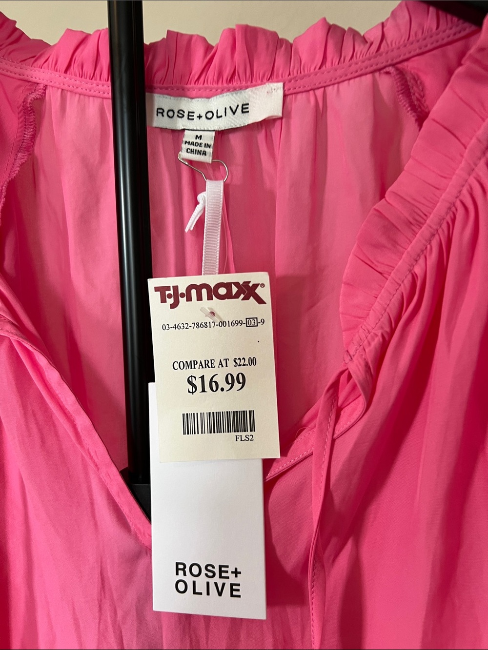Pink Ruffle Sleeve V-Neck Blouse - Picture 2 of 3
